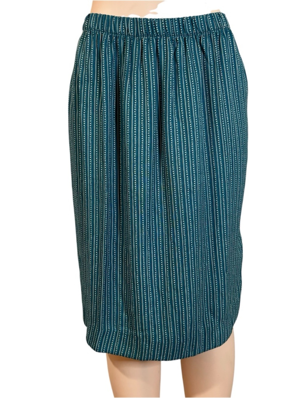 Vtg Polka Dot Midi Skirt Striped SZ L Green Retro 80s Teacher Coastal Grandma